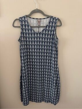Chico's Navy and White Pineapple-Print Sleeveless Dress
